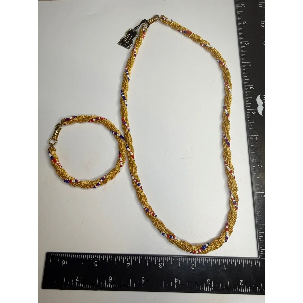 Jewels of Legendary Splendor Hobe Gold Mesh Beaded Necklace Bracelet Set